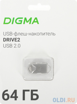 Флеш Диск Digma 64Gb DRIVE2 DGFUM064A20SR USB2 0 серебристый 