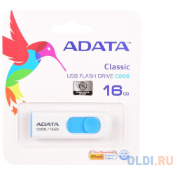 Внешний накопитель 16GB USB Drive ADATA 2 0 C008 бело синяя выдвижная AC008 16G RWE A Data 