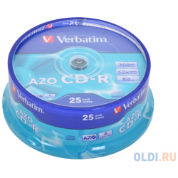 Диски CD R 80min 700Mb Verbatim  52x 25 шт Cake Box Crystal AZO 43352