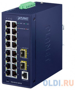 PLANET IGS 4215 16T2S IP30 Industrial L2/L4 16 Port 10/100/1000T + 2 100/1000X SFP Managed Switch ( 40~75 degrees C  dual redundant power input o