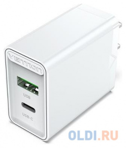 Vention 2 port USB(A+C) Wall Charger (18W/20W) EU Plug White FBBW0 