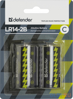 Батарейка Defender алкалиновая ( C ) LR14 2B С  в блистере 2 шт 56032 Батарейки