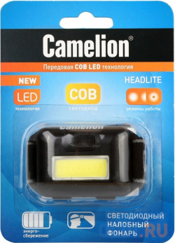 Camelion LED5355  (фонарь налобн черн 1Вт COB LED 3 реж 3XAAA пласт блист)