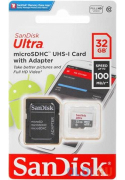 Карта памяти microSDHC 32Gb SanDisk SDSQUNR 032G GN3MA Ultra 