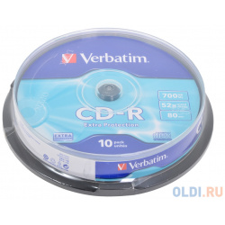 Диски CD R 80min 700Mb Verbatim  52x 10 шт Cake Box DL 43437