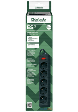 Сетевой фильтр Defender ES черный 3 0 m 5 розеток 99485