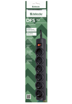 Сетевой фильтр Defender DFS 151 черный 1 8 м 6 розеток 99494