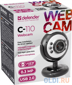 Камера интернет Defender C 110 0 3 Мп  подсветка кнопка фото 63110