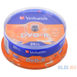 Диски DVD R 4 7Gb Verbatim 16х  25 шт Cake Box 43522