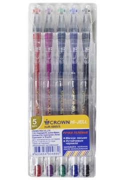 Ручки гелевые 5 цв  CROWN Набор гелевых ручек от южнокорейского бренда