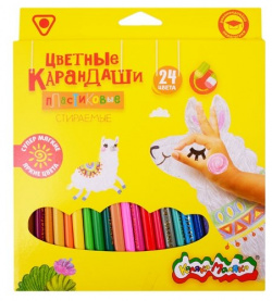 Карандаши цветные 24цв стираемые  с ластиком к/к Каляка Маляка