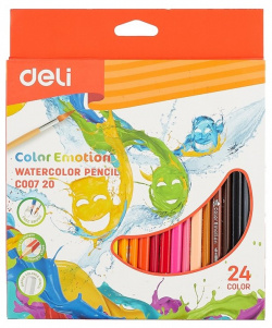 Карандаши цветные акварельн  24цв "Color Emotion" трехгранные к/к подвес DELI