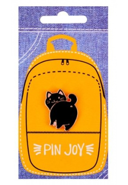 Значок Pin Joy "Котик с хвостиком"  черный