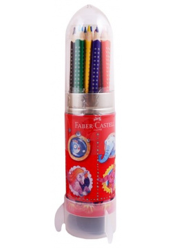 Карандаши цветные 12цв "Grip"  трехгран в метал кор форме ракеты Faber Castell К