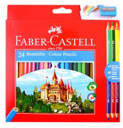 Карандаши цветные 24цв + 4  с точилкой к/к подвес Faber Castell