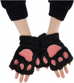 Перчатки Кошачьи лапки (черные) (иск мех) 
