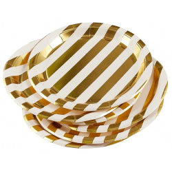 Набор бумажных тарелок «Золотые полосы»  6 штук 18 см Одноразовая посуда –