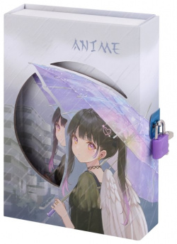 Записная книжка А6+ 50л "Аниме  Девушка с крыльями под зонтиком" в коробке замочком ассорти