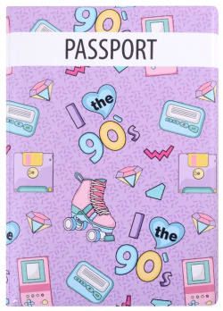 Обложка для паспорта I love the 90s (фиолетовый паттерн) (ПВХ бокс) 