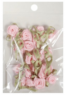 Пришивные розочки с листиками розовые (1 5см)(20шт)(пакет) (11 01055 QS73 5) 
