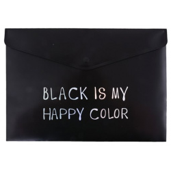Папка конверт А4 на кнопке "Black is my happy color"  черная