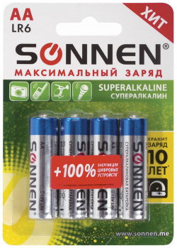 Алкалиновые батарейки SONNEN 451094 Super Alkaline
