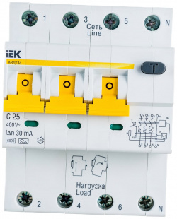 Автоматический выключатель дифференциального тока IEK ИЭК MAD22 6 025 C 30 АВДТ 34