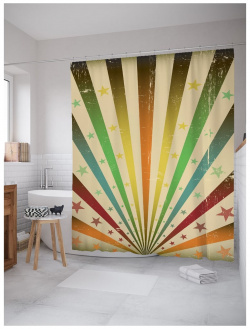Шторка занавеска для ванной JOYARTY sc_63038 Винтажный постер с разноцветными полосами