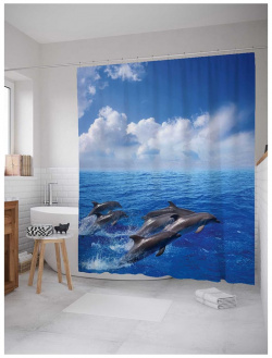 Шторка занавеска для ванной JOYARTY sc_17286 Прыгающие дельфины