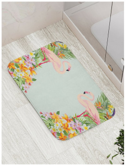 Противоскользящий коврик для ванной  сауны бассейна JOYARTY bath_29461 Фламинго в цветах