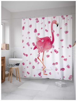 Шторка занавеска для ванной JOYARTY sc_7421 Лепестки над фламинго