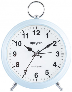Бесшумные часы будильник Apeyron MLT2207 511 6 подсветка  голубой металл диаметр 12 4 см