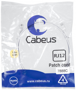 Телефонный патч корд Cabeus  PC TEL RJ12 1 5m