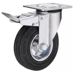 Промышленное усиленное колесо TOR 1027198 SRCb 80 200 мм  площадка поворотное с тормозом черная резина роликоподшипник