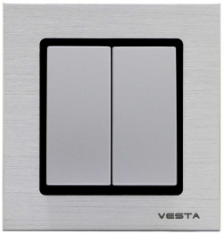 Двухклавишный выключатель Vesta Electric FVK050203SER Exclusive Silver Metallic