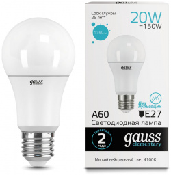 Лампа Gauss 23229 LED Elementary A60 20W E27 4100K