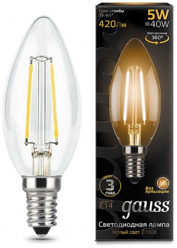 Лампа Gauss 103801105 LED Filament Candle E14 5W 2700К