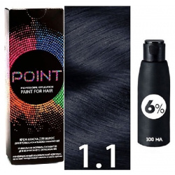 POINT Краска для волос  тон №1 1 Иссиня чёрный пепельный + Оксид 6% MPL055782