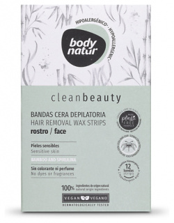 BODY NATUR Восковые полоски для депиляции чувствительной кожи лица Cleanbeauty Wax Strips Hair Removal Face BNR813060