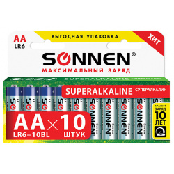 SONNEN Батарейки Super Alkaline  АА (LR6 15А) пальчиковые 10 0 MPL230089