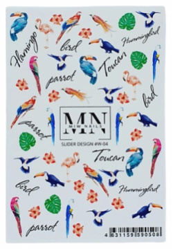 MIW NAILS Слайдер дизайн для ногтей птицы цветы MPL068004