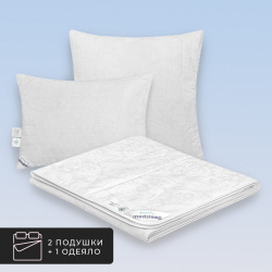 Набор 1 одеяло + 2 подушки облегченное Skylor  льняное волокно в хлопковом тике (140х200 70х70 шт) MedSleep mdp912438