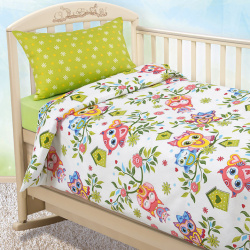 детское постельное белье Бамбино bmb980623 Совята цвет: розовый  зеленый (для новорожденных)