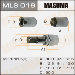 к кт гаек колесных лит диск  M12x1 5x32 6 20шт +переходник\ MASUMA MLS 019