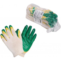 перчатки  х/б с двойным латексным покрытием ладони зеленые 13 класс к т 5 пар\ AIRLINE AWG C 09