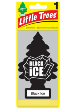 ароматизатор подвесной  картон ёлочка Черный лед (Black Ice)\ LITTLE TREES U1P 10155 RUSS
