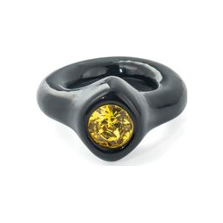 de formee Кольцо черного цвета из полимерной глины с желтым стразом 33404