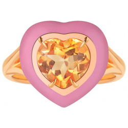 Moonka Позолоченное кольцо из серебра с цитрином и розовой эмалью 34399 П
