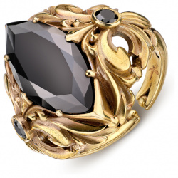 Fiore di Firenze Золотистое кольцо Barocco Nero с черным кристаллом 107778