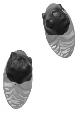 OXIOMA Серебристые полосатые клипсы с черными тиграми из фарфора 101850